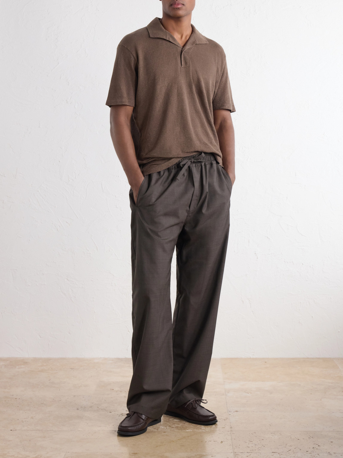 Linen-Piqué Polo Shirt