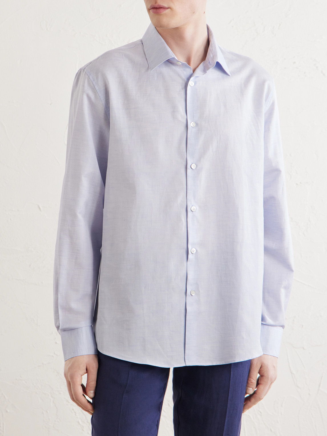 Camp-Collar Cotton And Linen-Blend Shirt