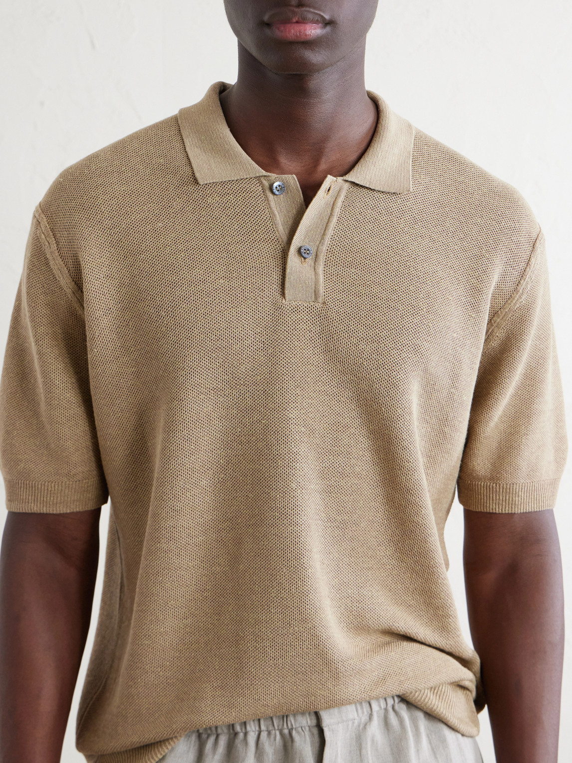Honeycomb-Knit Linen And Silk-Blend Polo Shirt