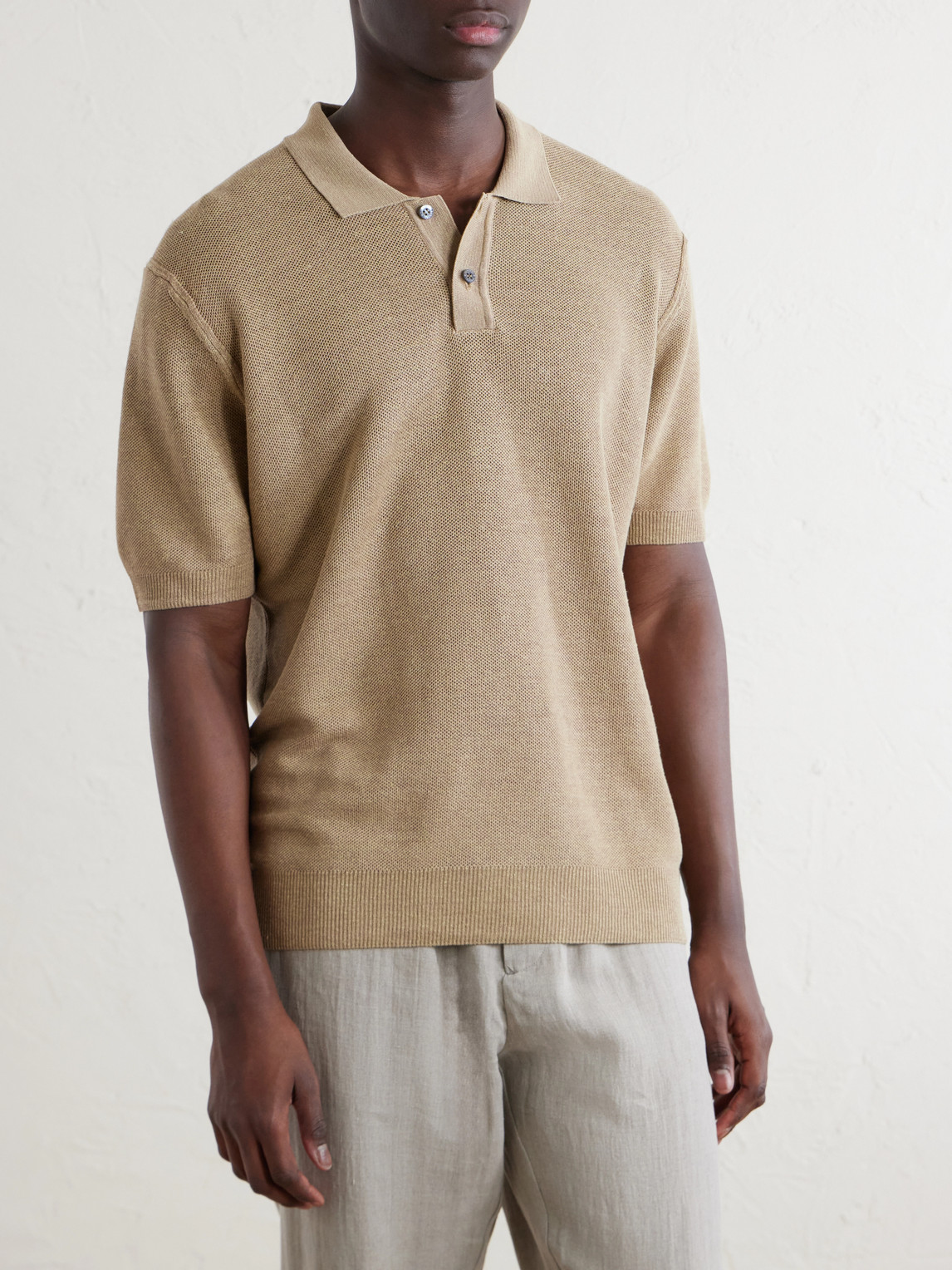 Honeycomb-Knit Linen And Silk-Blend Polo Shirt