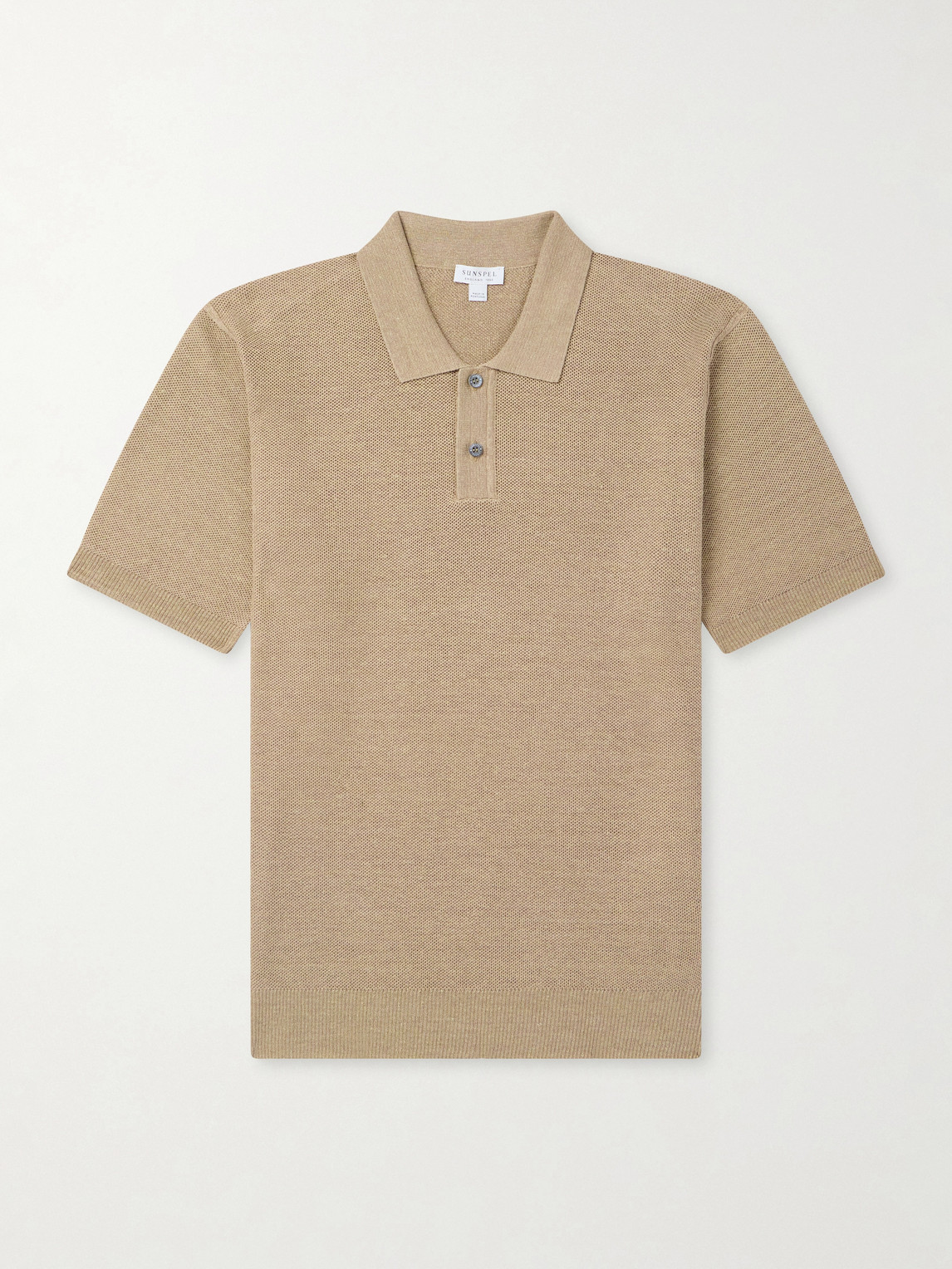 Sunspel Honeycomb-knit Linen And Silk-blend Polo Shirt In Neutral