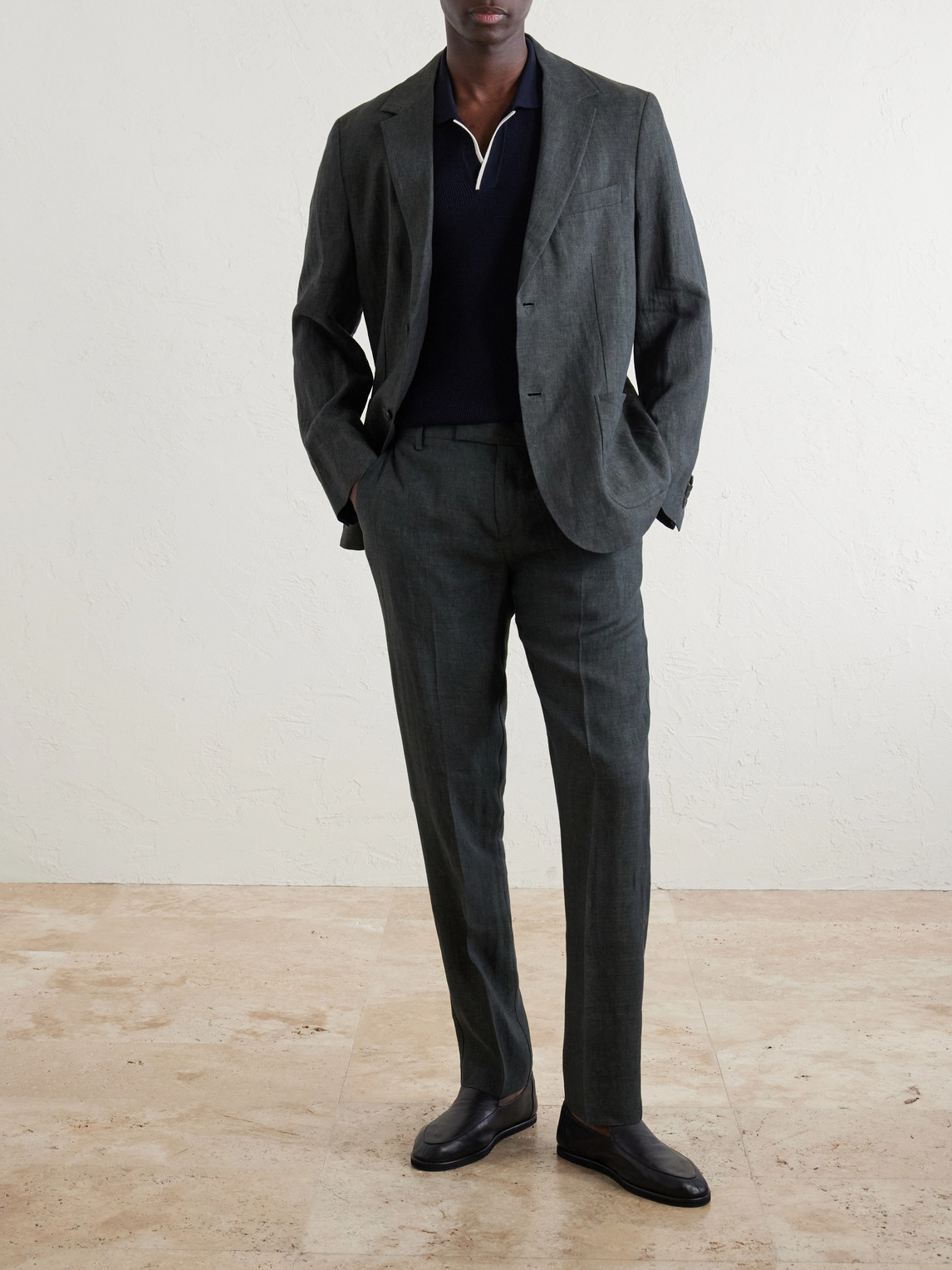 Straight-Leg Pleated Linen Suit Trousers