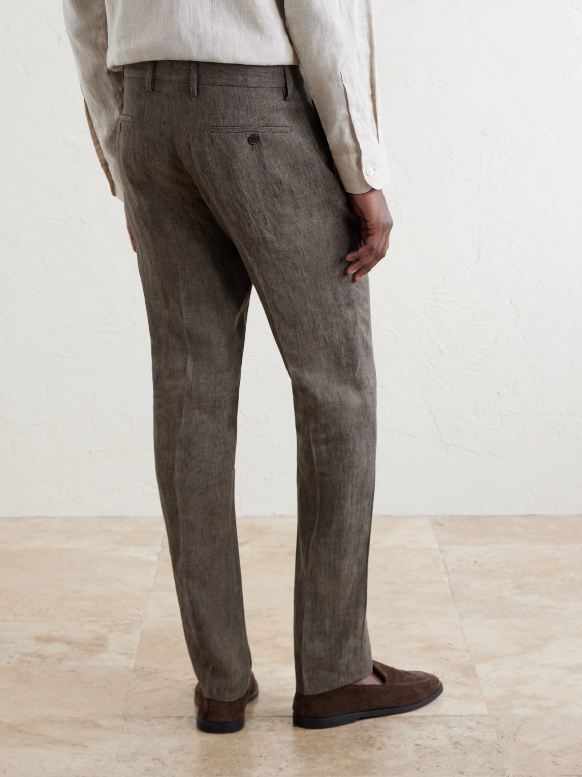 Straight-Leg Pleated Linen Suit Trousers
