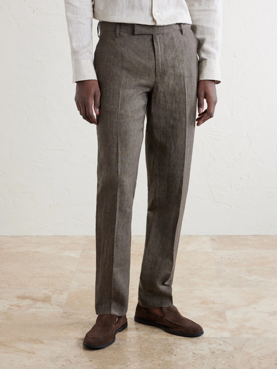 Straight-Leg Pleated Linen Suit Trousers