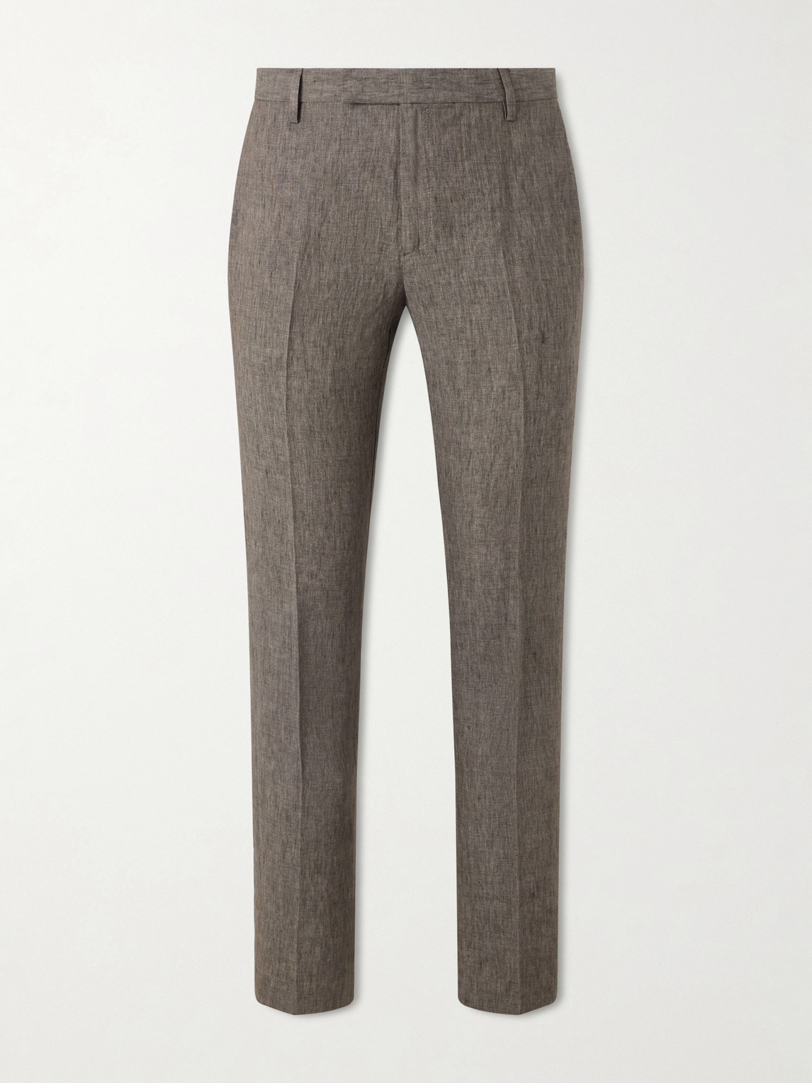 Sunspel Straight-leg Pleated Linen Suit Trousers In Brown