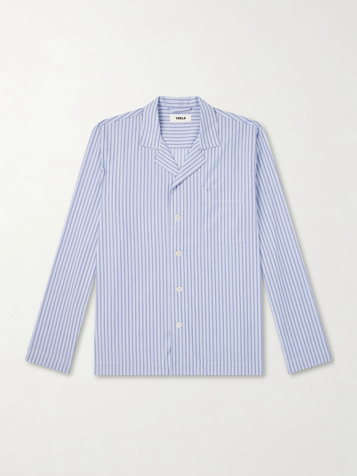 Tekla Camp-collar Striped Organic Cotton Pyjama Shirt In Blue