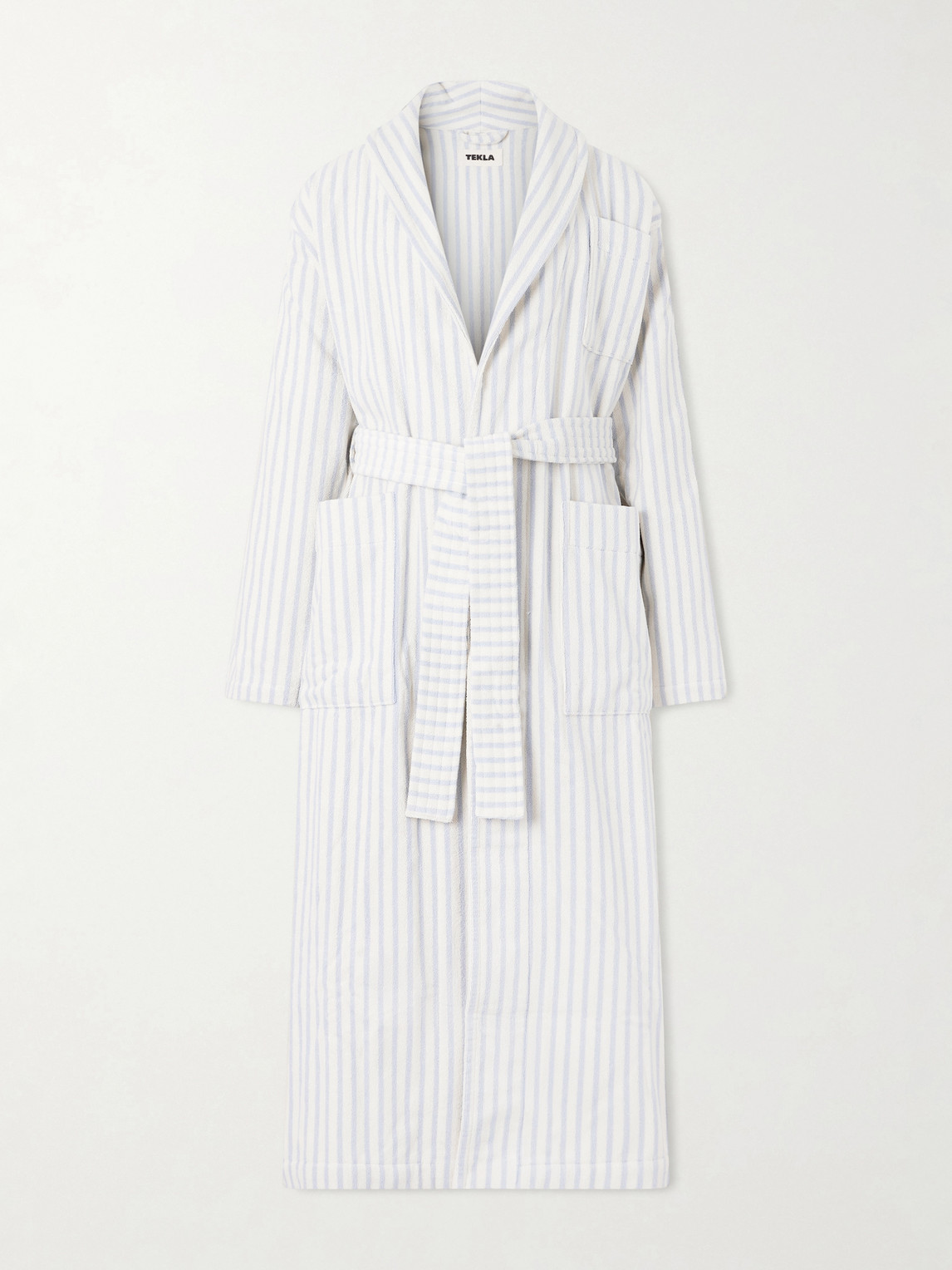 Tekla Belted Striped Organic Cotton-terry Robe In Neutral