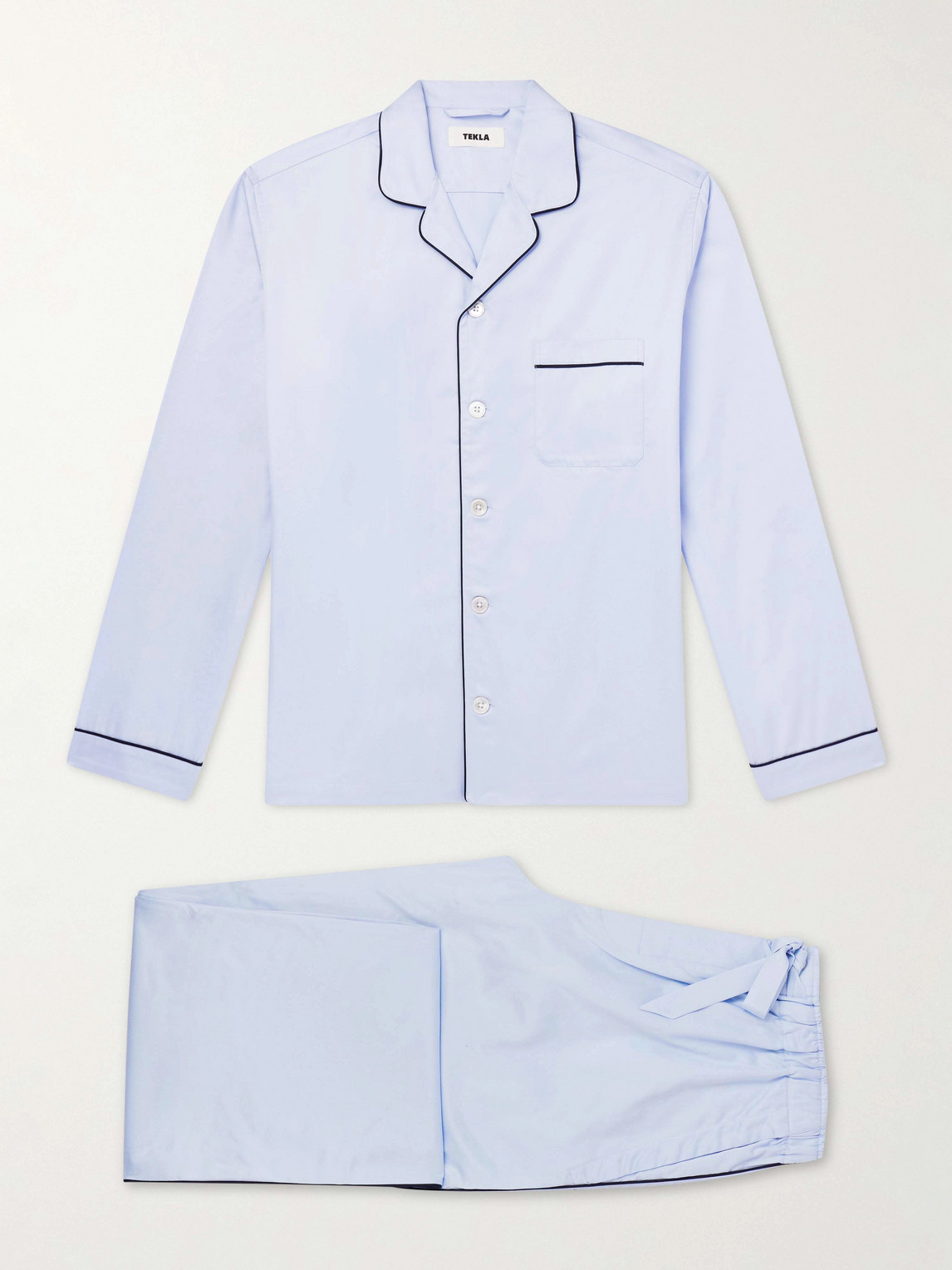 Tekla Bellhop Cotton-satin Pyjama Set In Blue