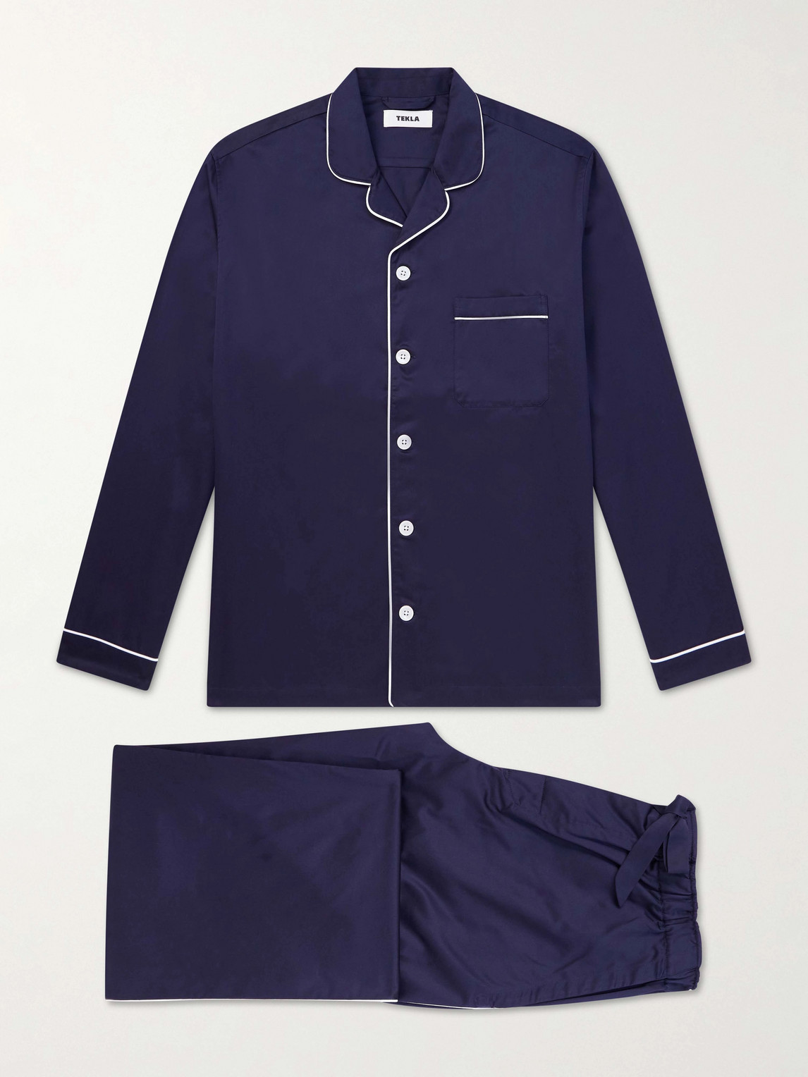 Tekla Chelsea Cotton-satin Pyjama Set In Blue