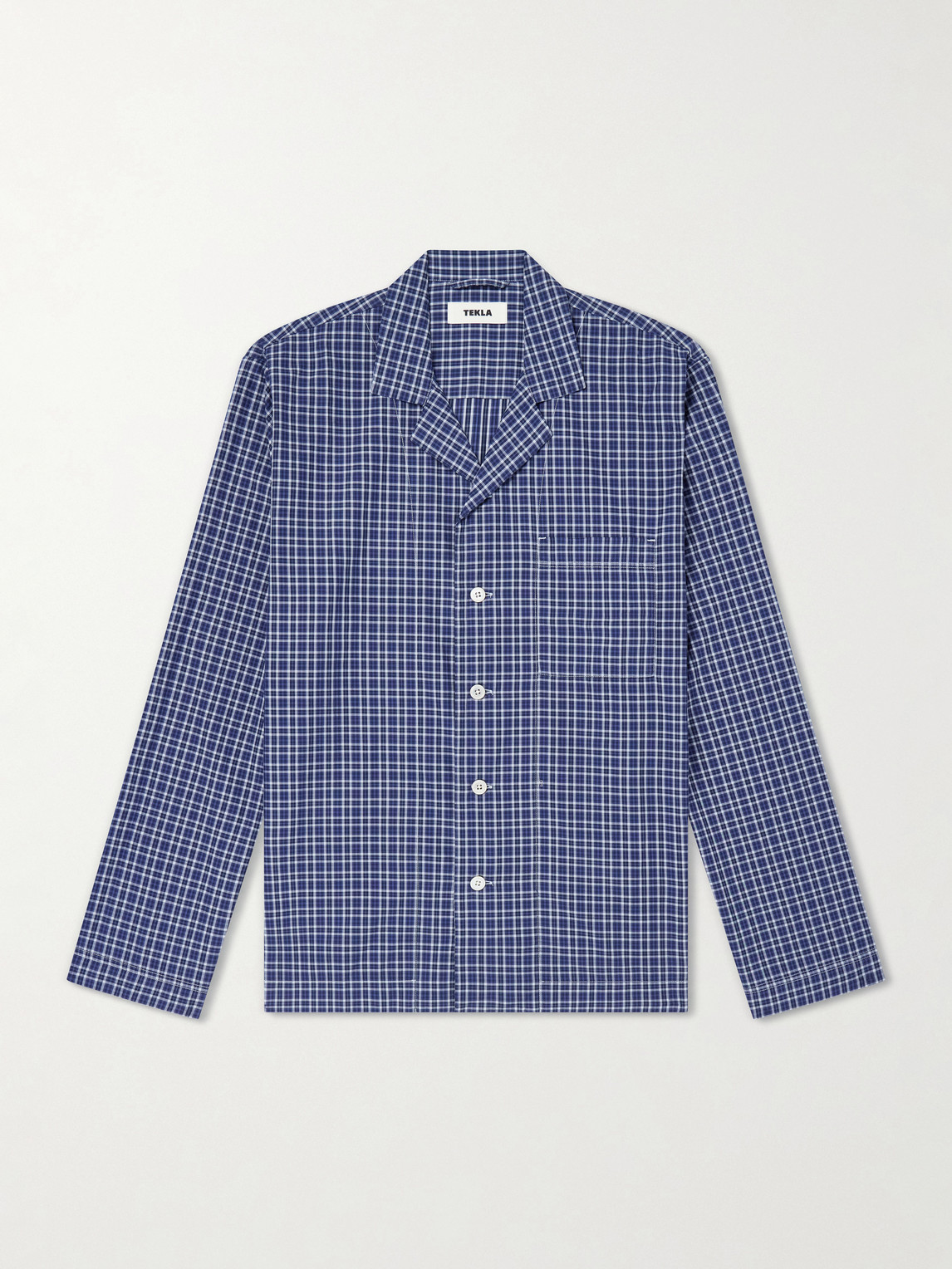 Tekla Camp-collar Checked Organic Cotton Pyjama Shirt In Blue