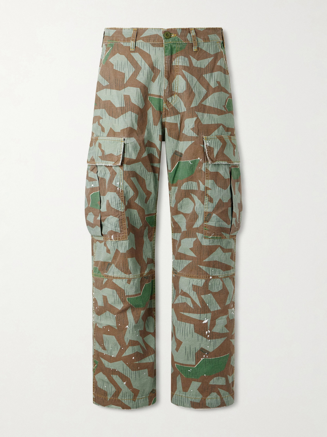 Cherry Los Angeles Camouflage Paint-splattered Cargo Wide-leg Trousers In Green