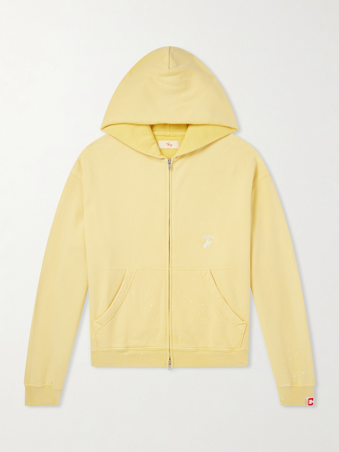 Cherry Los Angeles Logo-embroidered Paint-splattered Cotton-jersey Hoodie In Yellow