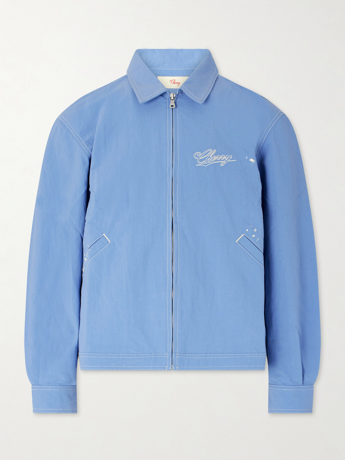 Cherry Los Angeles Logo-embroidered Paint-splattered Shell Jacket In Blue