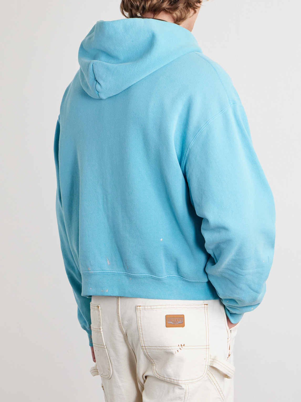  Cherry Los Angeles - Logo-embroidered Paint-splattered Cotton-jersey Zip-up Hoodie - Men - Blue - Xs 