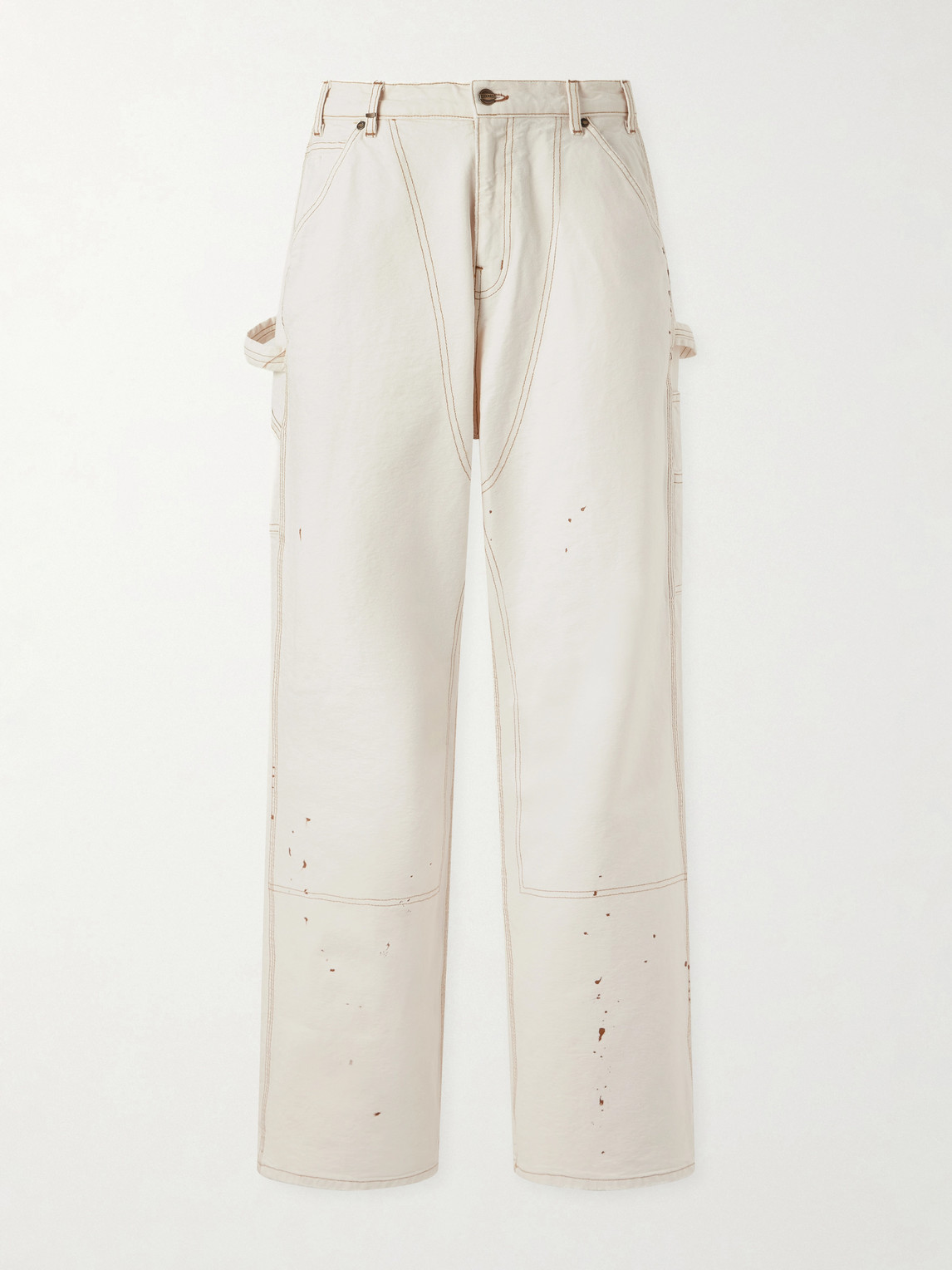 Cherry Los Angeles Paint-splattered Distressed Straight-leg Jeans In White