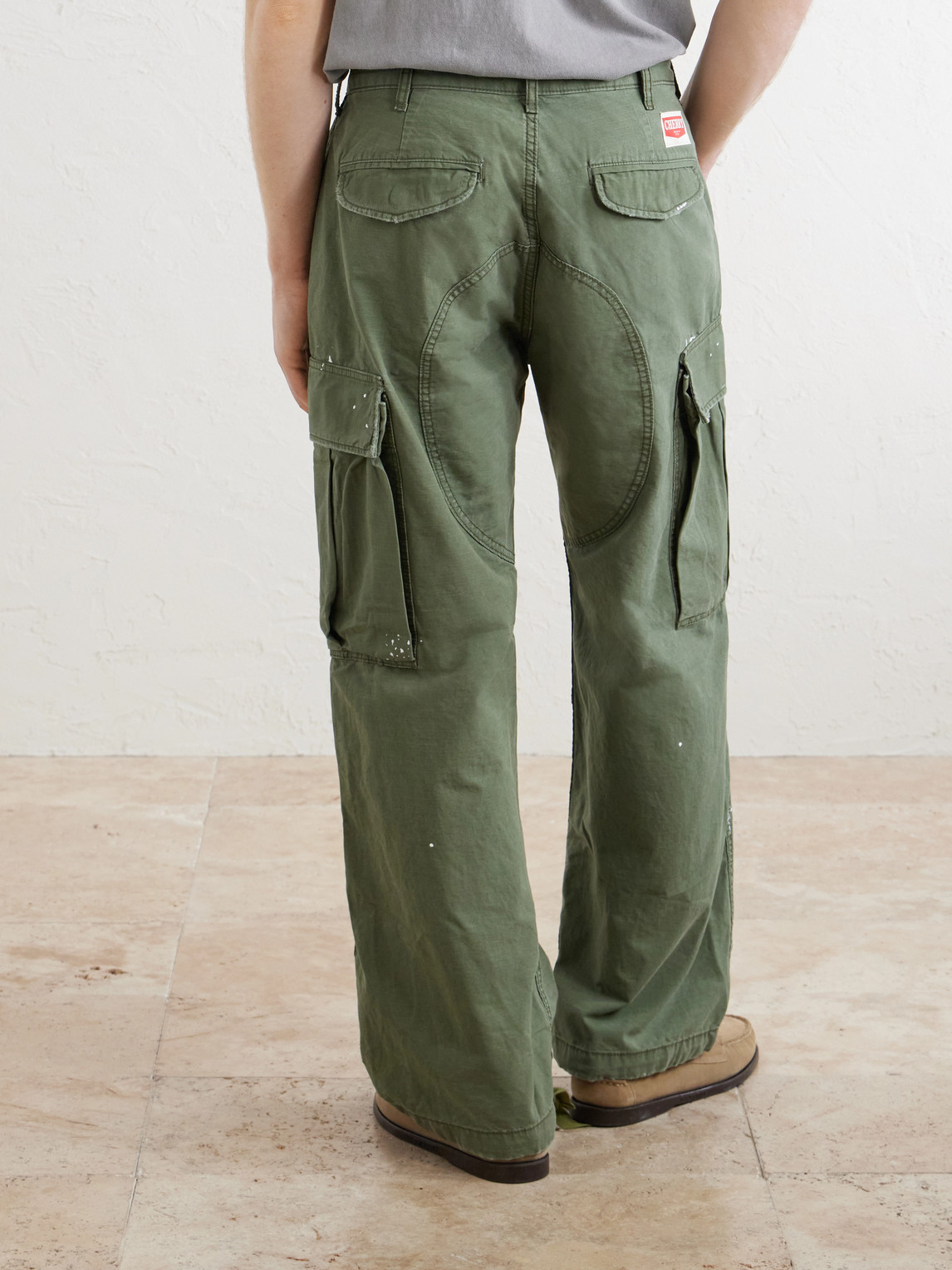  Cherry Los Angeles - Wide-leg Paint-splattered Cotton-ripstop Cargo Trousers - Men - Green - Uk/us 28 