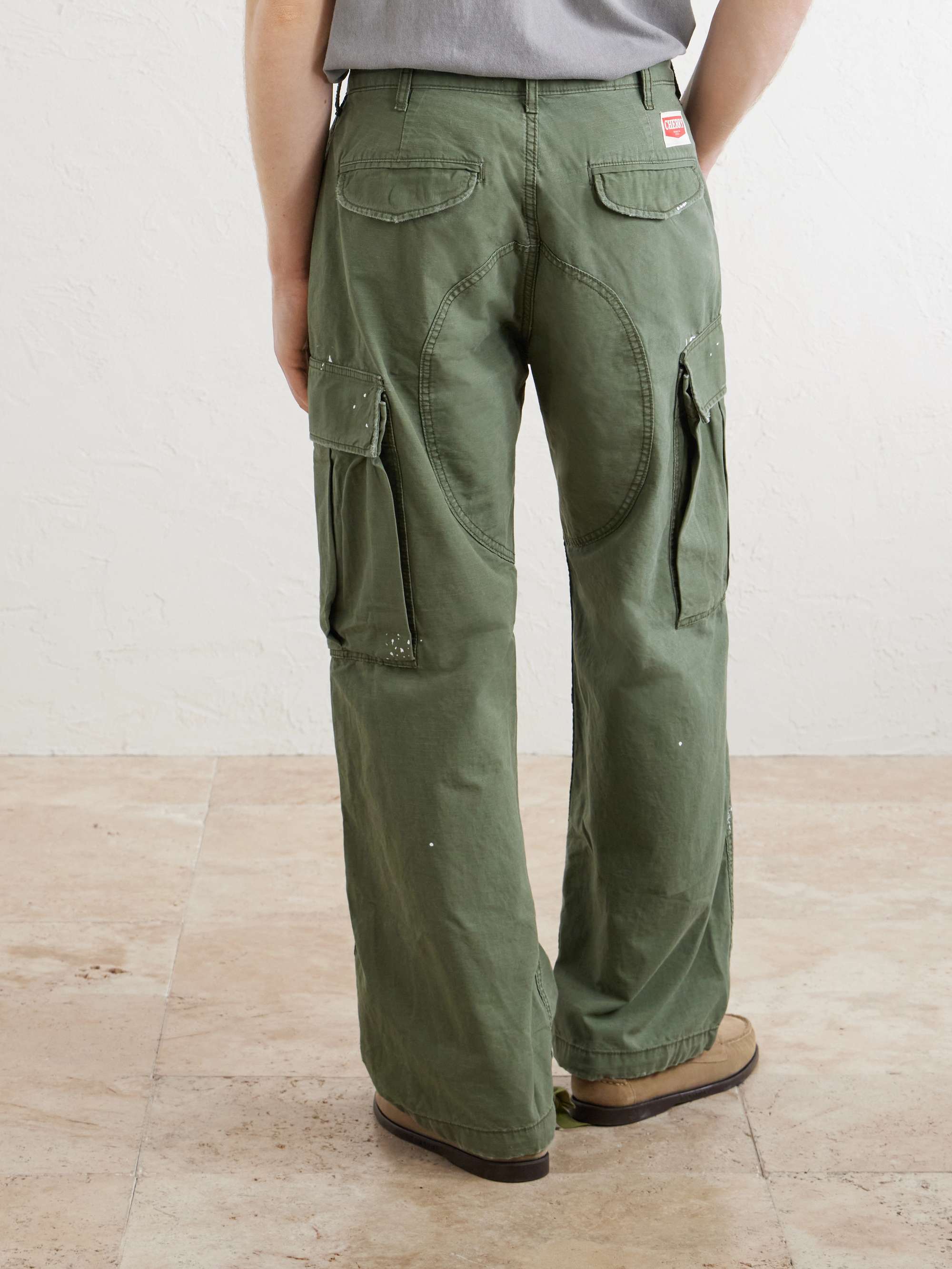 CHERRY LOS ANGELES Wide-Leg Paint-Splattered Cotton-Ripstop Cargo