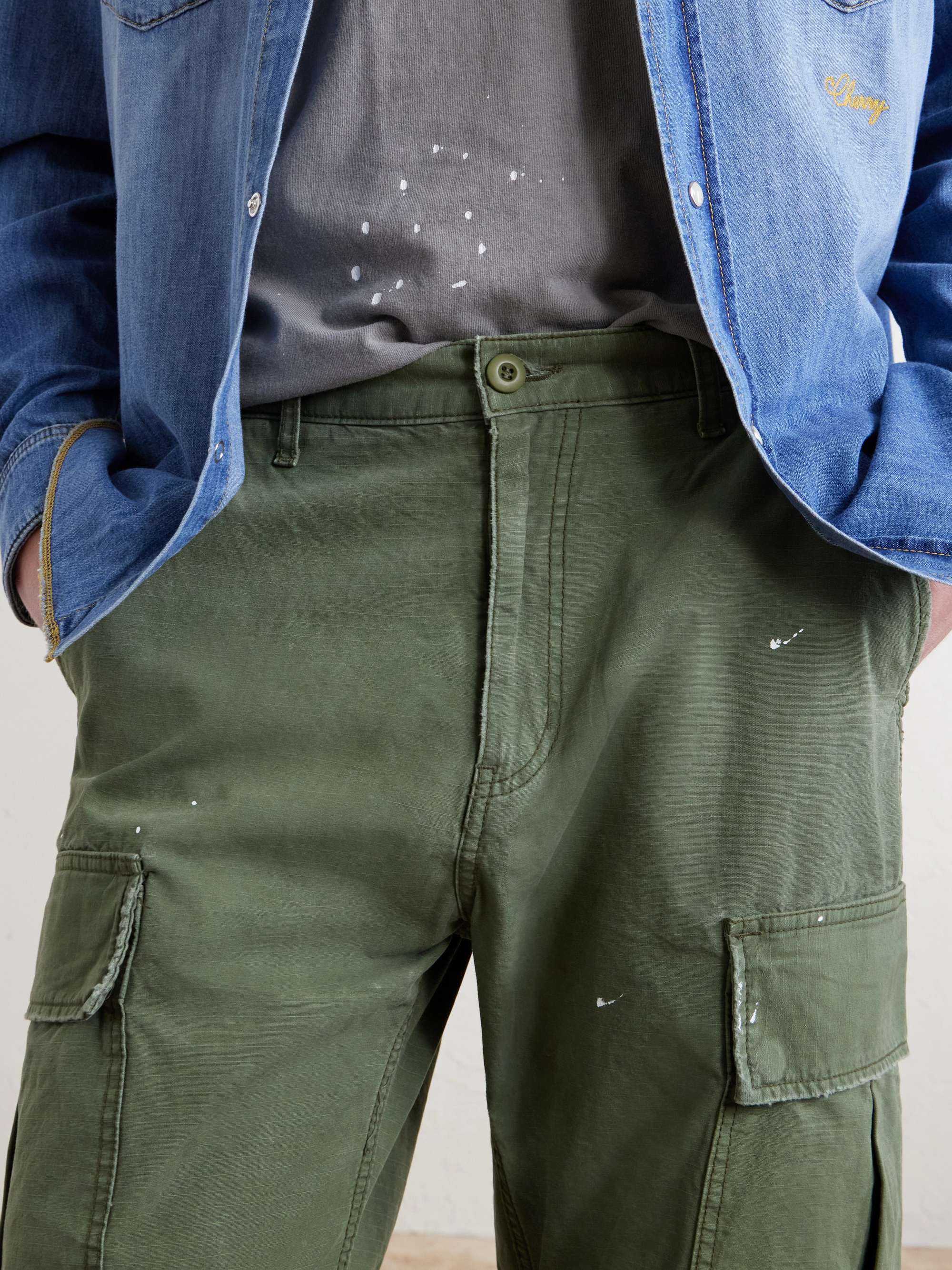 CHERRY LOS ANGELES Wide-Leg Paint-Splattered Cotton-Ripstop Cargo
