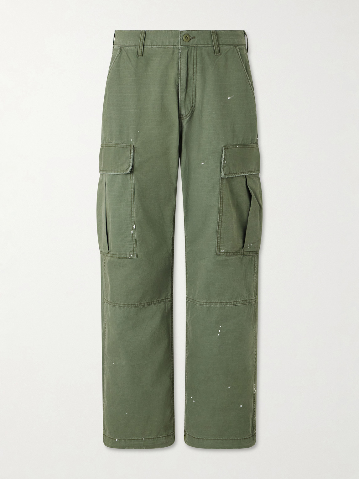 Cherry Los Angeles Wide-leg Paint-splattered Cotton-ripstop Cargo Trousers In Green