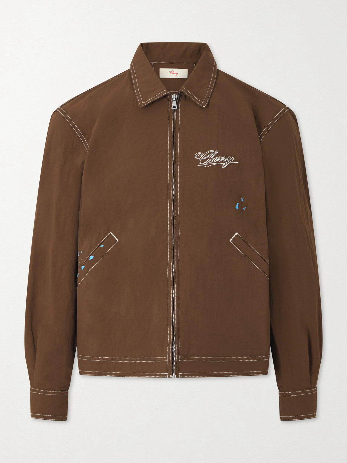 Cherry Los Angeles Logo-embroidered Paint-splattered Shell Jacket In Brown