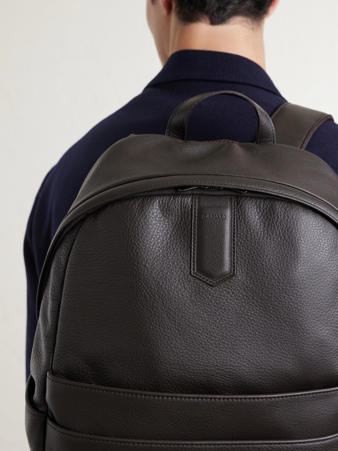 Canali Full-grain Leather Backpack In Brown