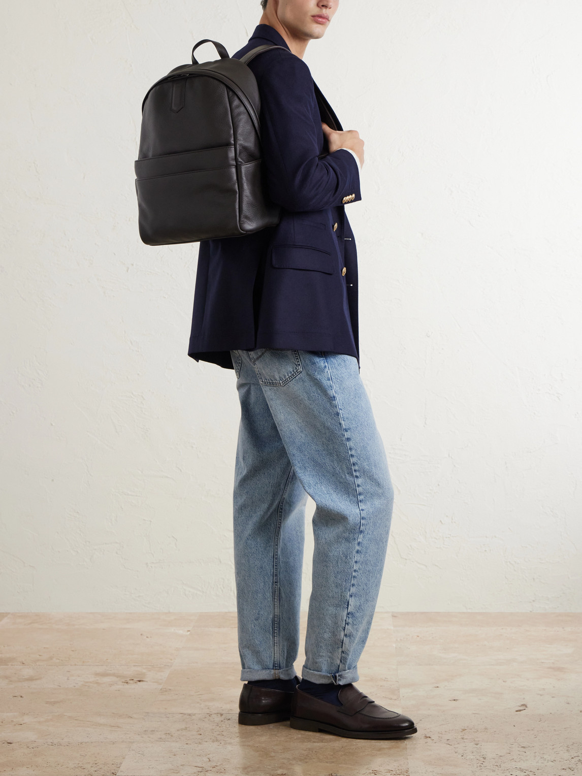 Canali Full-grain Leather Backpack In Brown