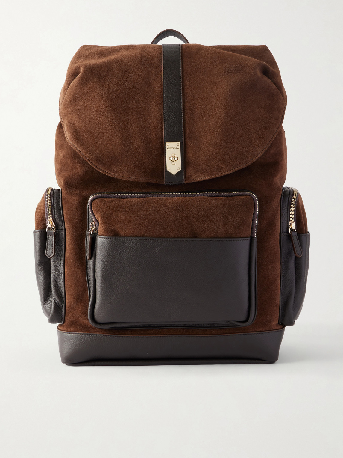 Canali Leather-trimmed Suede Backpack In Brown