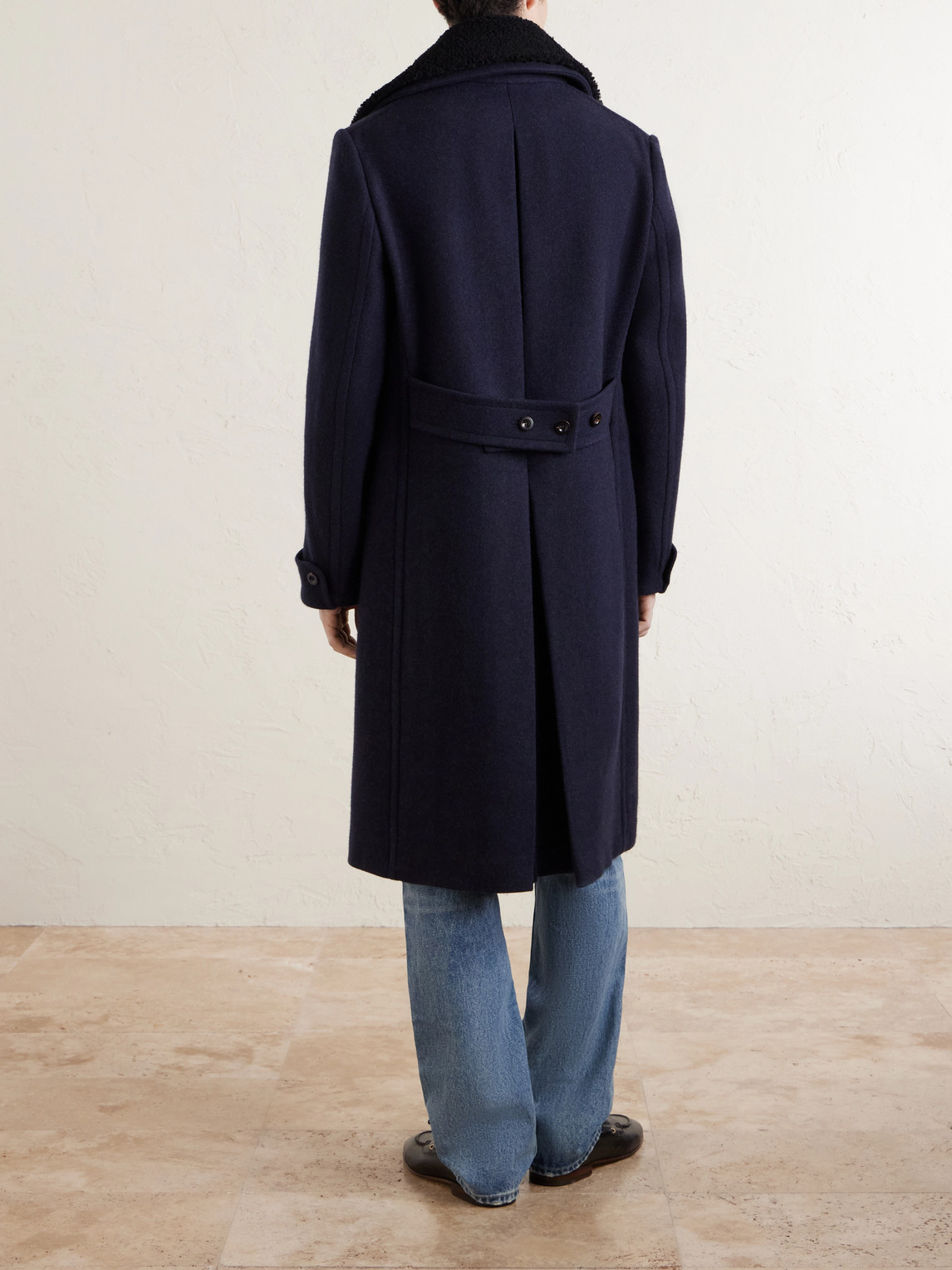  Private White V.c. - The Admiral's Great Shearling-trimmed Merino Wool And Cashmere-blend Coat - Men - Blue - 3 