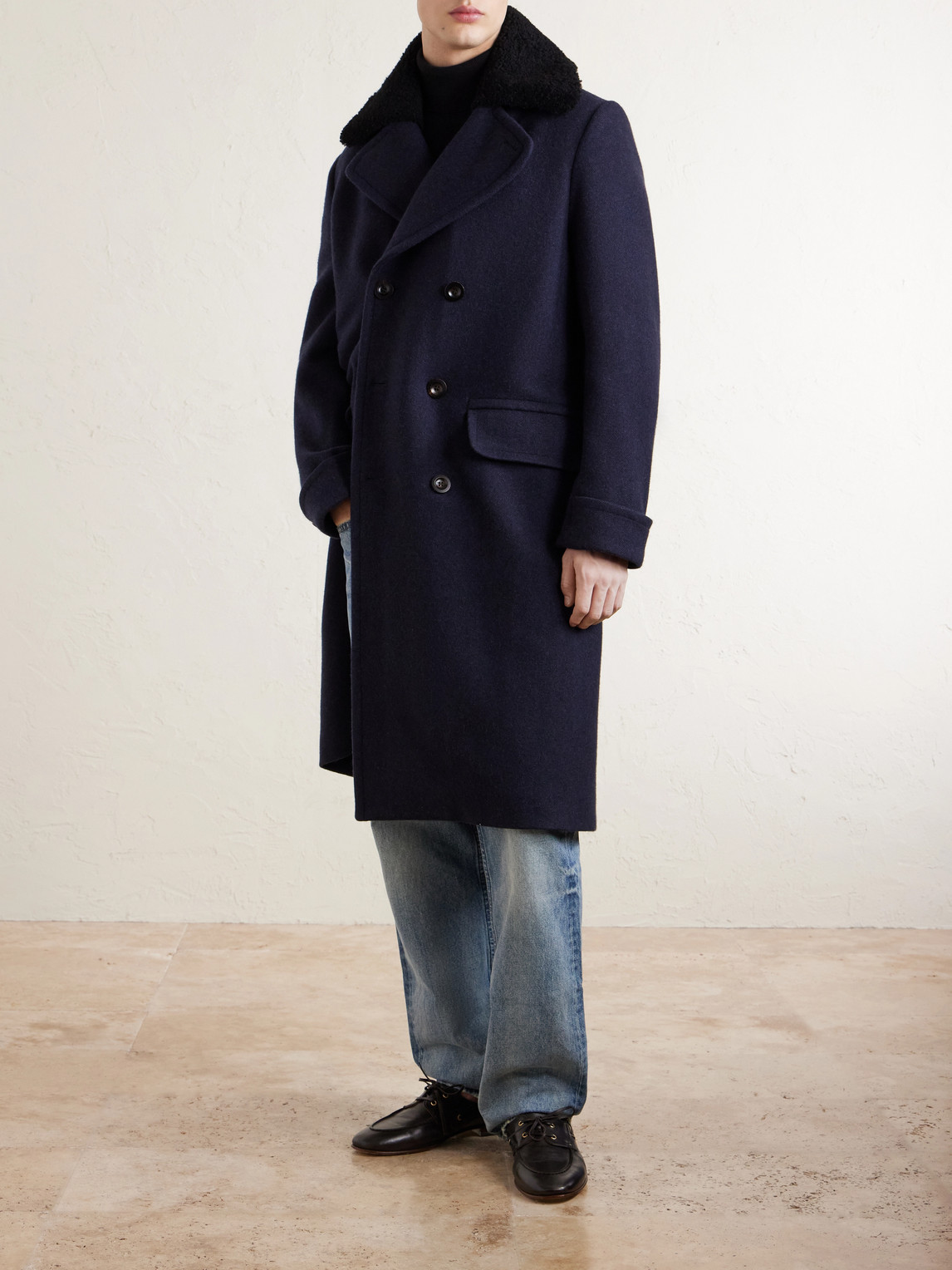 Private White V.C. - The Admiral'S Great Shearling-Trimmed Merino Wool And Cashmere-Blend Coat
