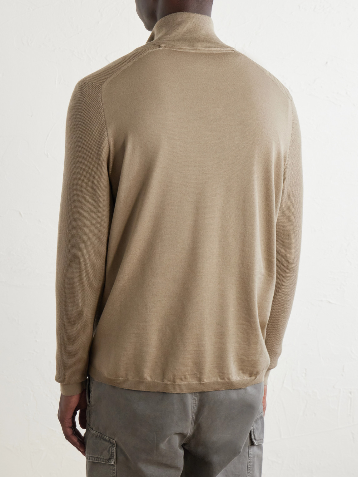 Waffle-Knit Virgin Wool Half-Zip Sweater