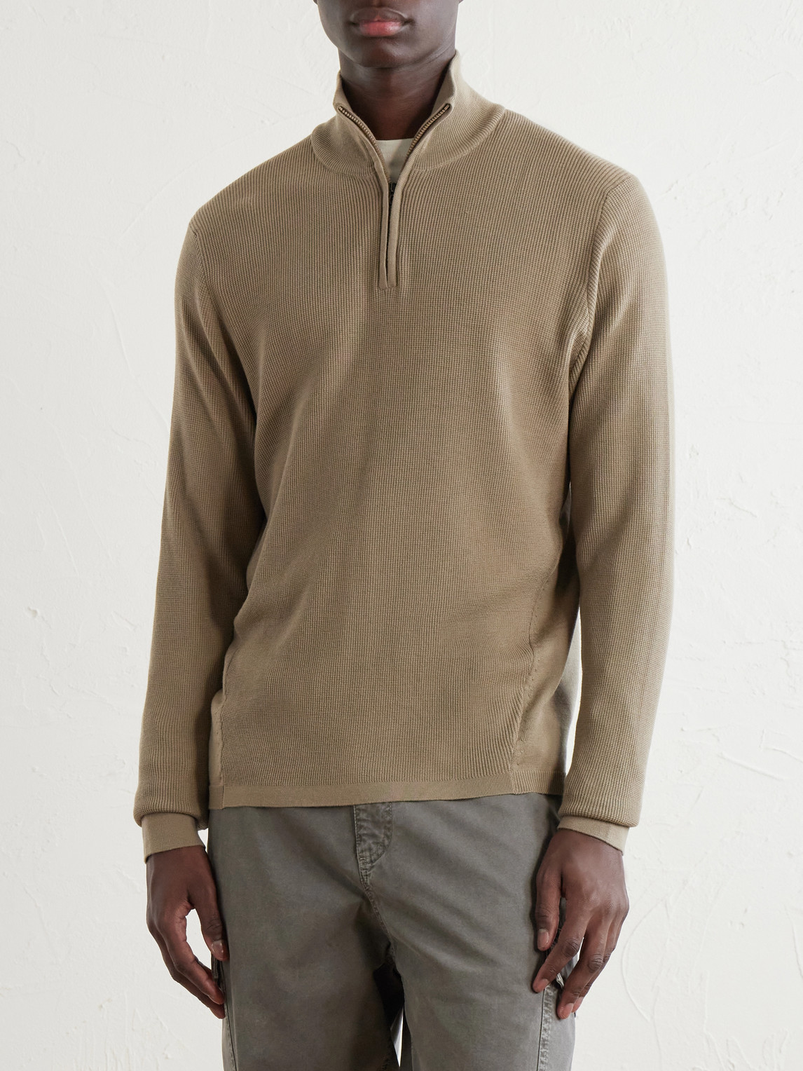 Waffle-Knit Virgin Wool Half-Zip Sweater
