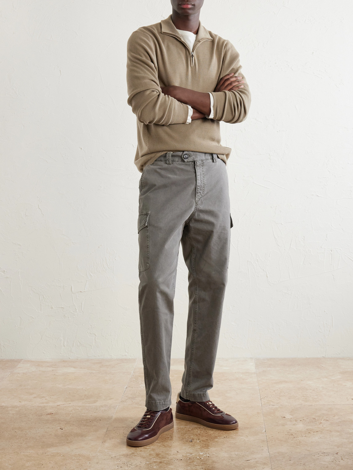 Waffle-Knit Virgin Wool Half-Zip Sweater