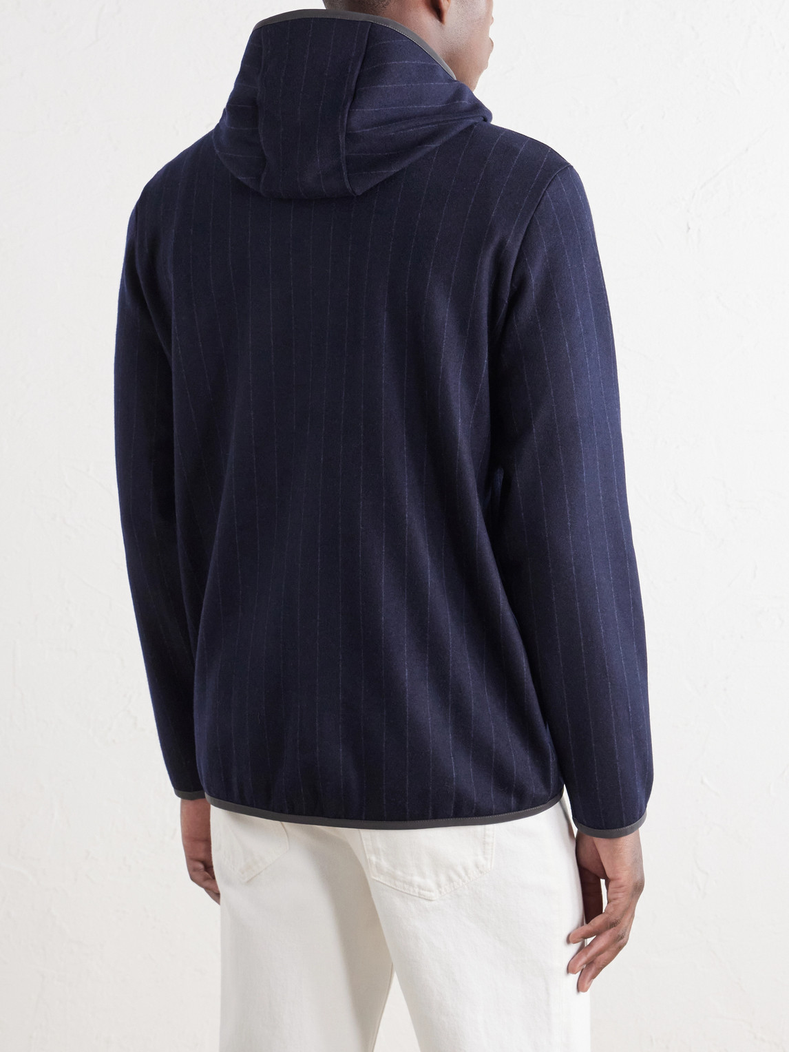 Drone Pinstriped Wool-Blend Jersey Hoodie