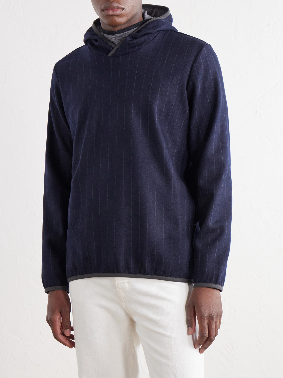 Drone Pinstriped Wool-Blend Jersey Hoodie