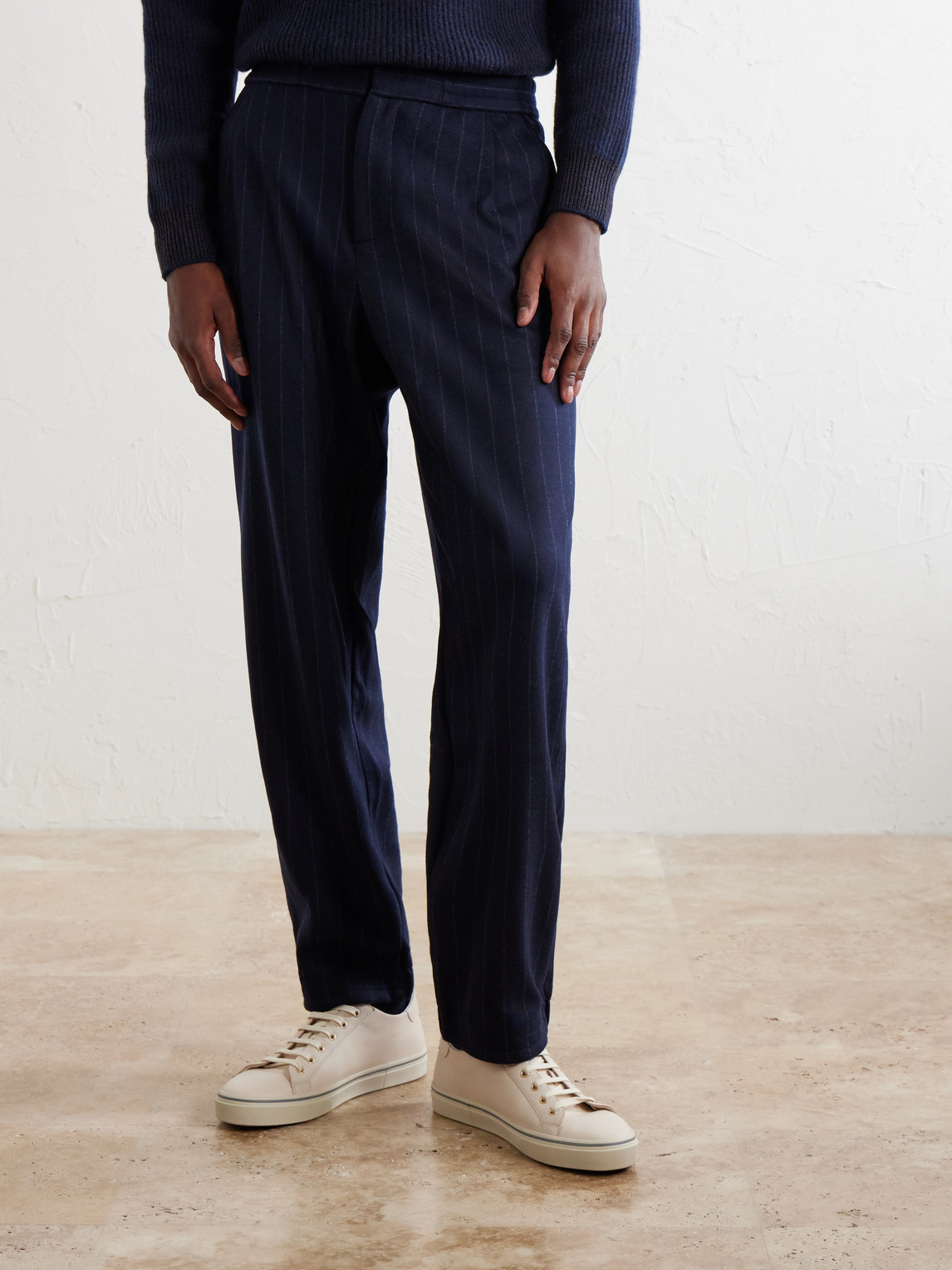 Tapered Pinstriped Wool-Blend Trousers