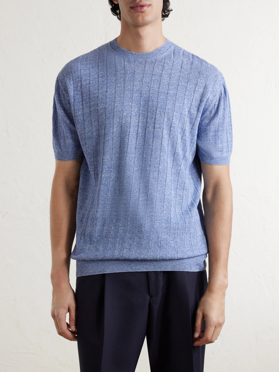 Ribbed Linen And Cotton-Blend T-Shirt