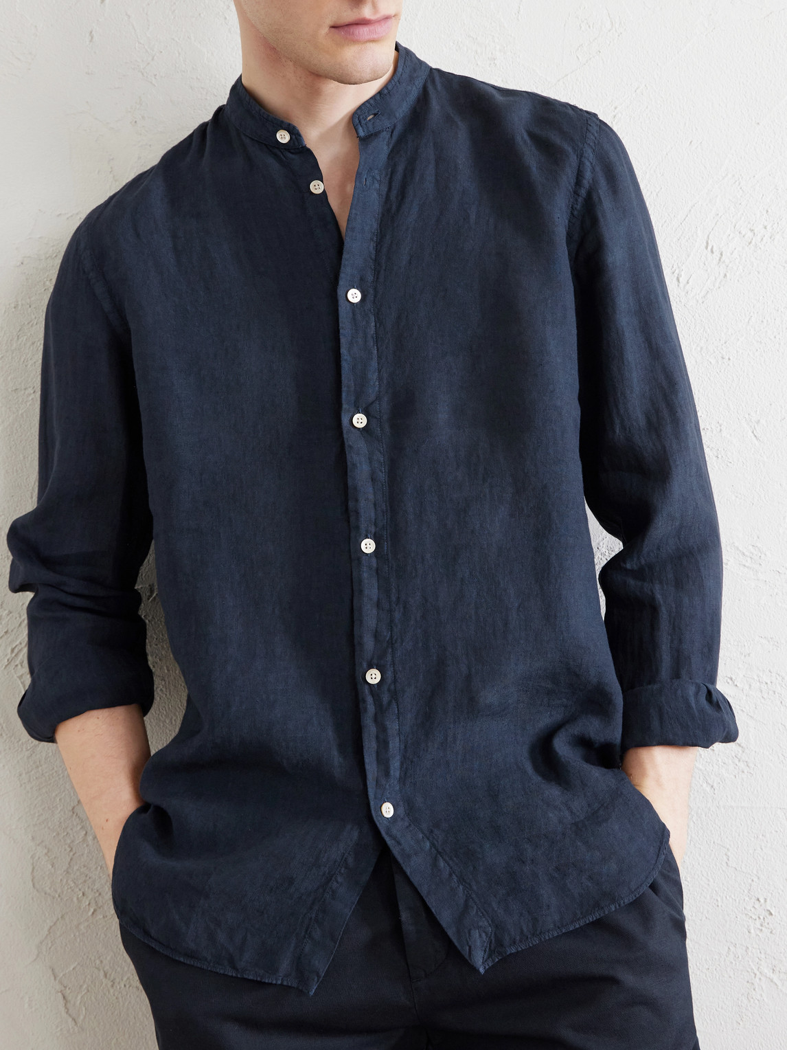 Grandad-Collar Linen Shirt