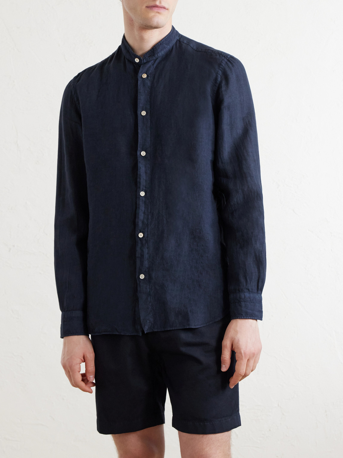 Grandad-Collar Linen Shirt