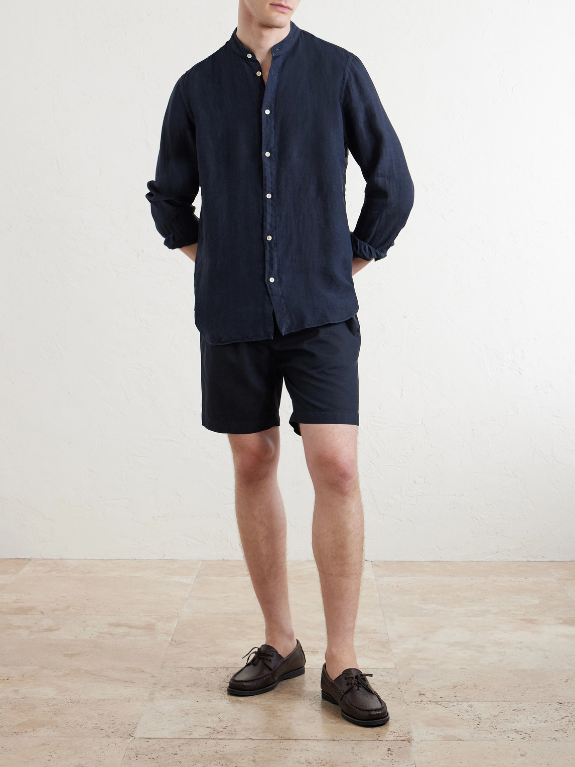Grandad-Collar Linen Shirt