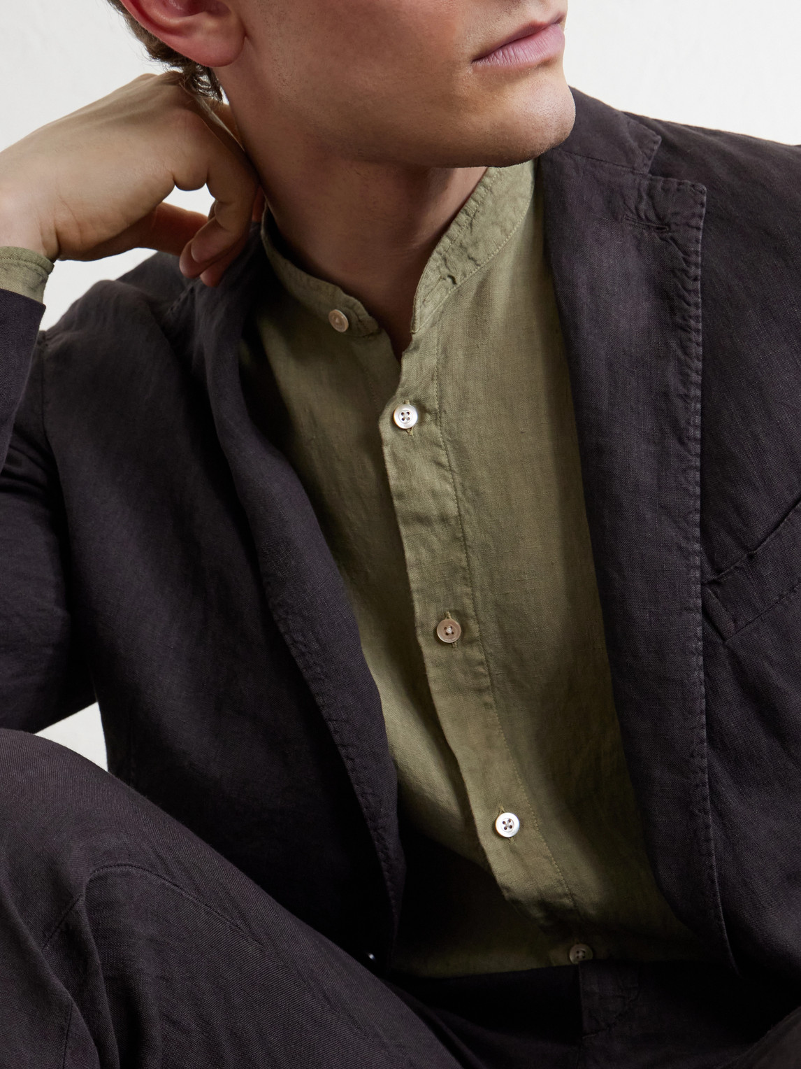 Grandad-Collar Linen Shirt
