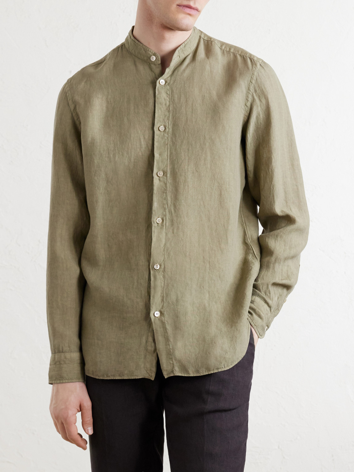 Grandad-Collar Linen Shirt