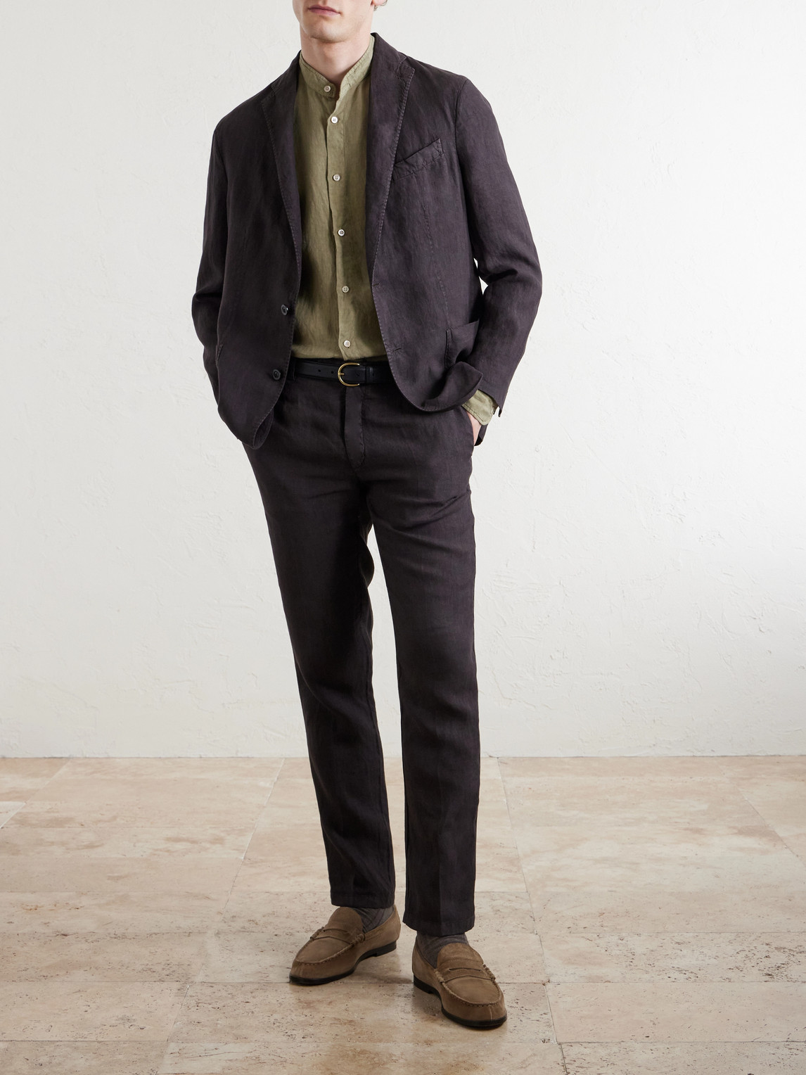 Grandad-Collar Linen Shirt