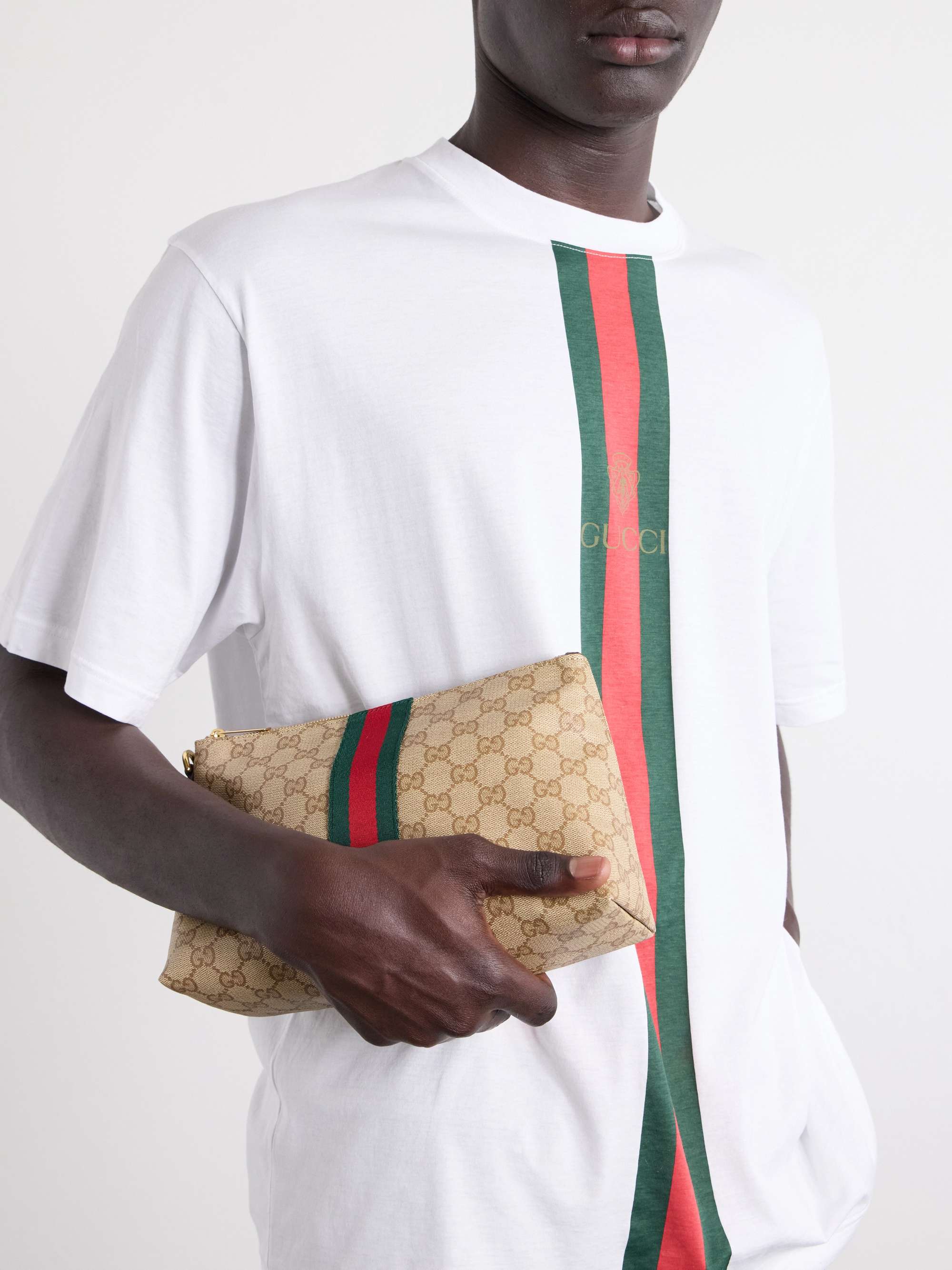 GUCCI GG Supreme-Jacquard Webbing-Trimmed Canvas Pouch for Men