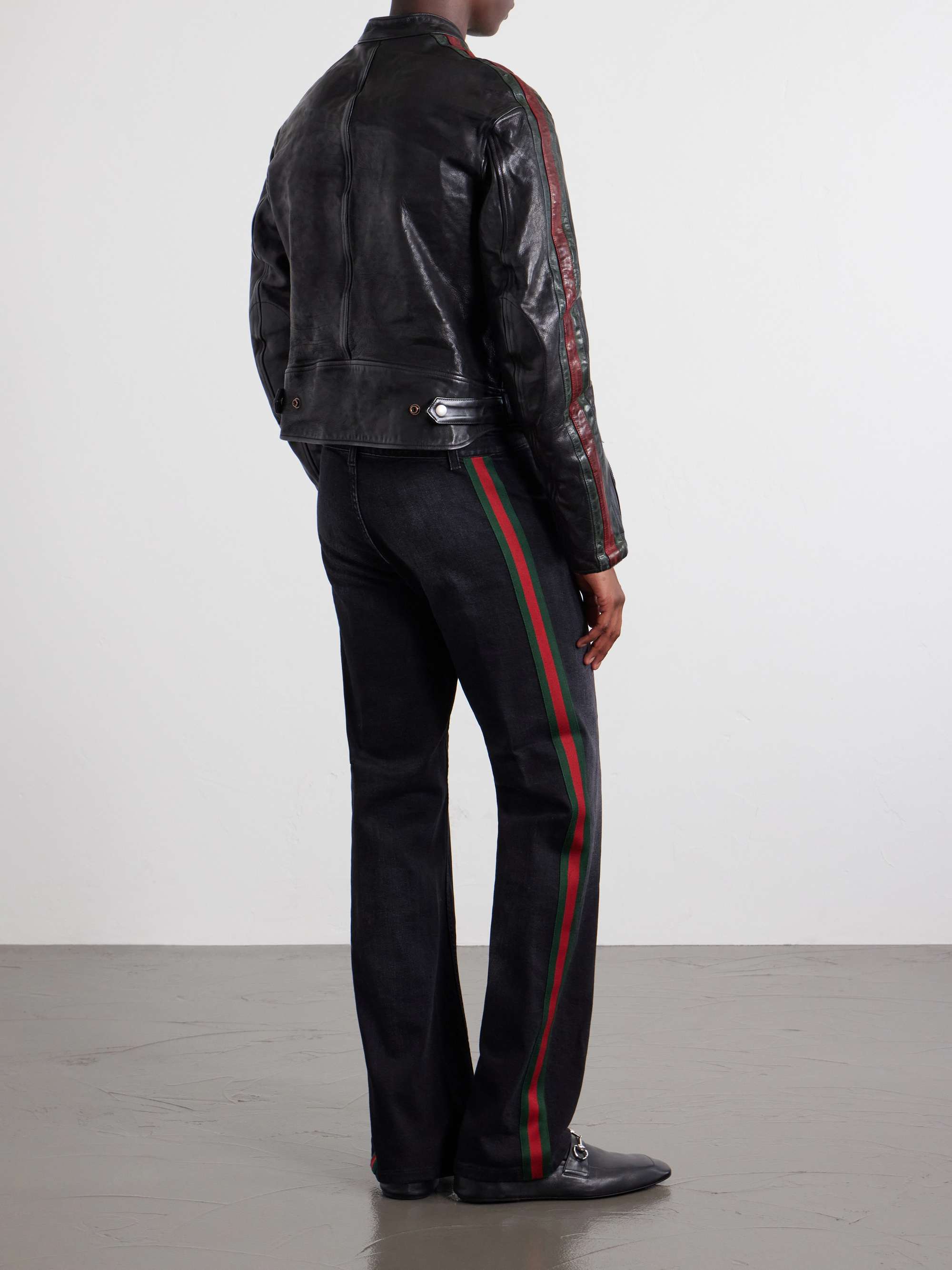 GUCCI Web-Trimmed Leather Bomber Jacket for Men | MR PORTER