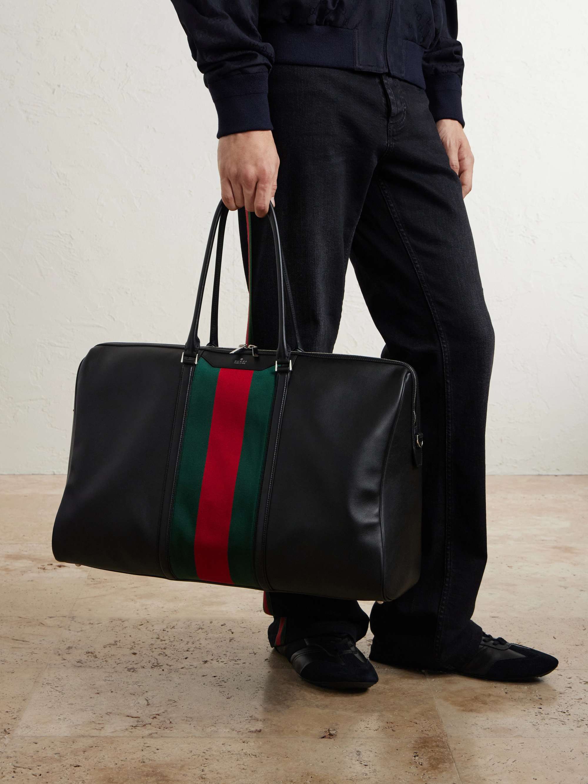 GUCCI Web-Trimmed Leather Tote Bag for Men | MR PORTER