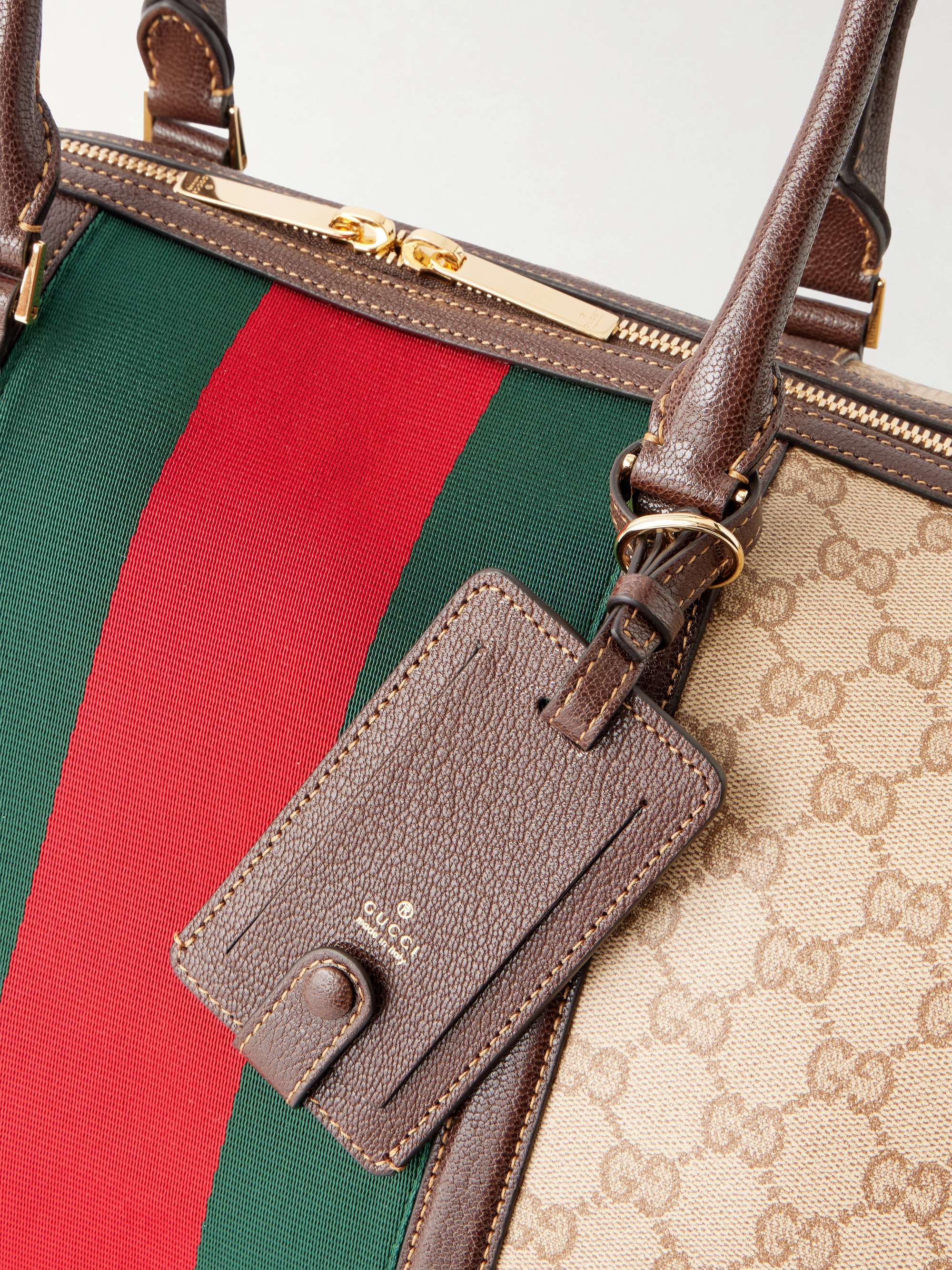 GUCCI Webbing and Leather-Trimmed Monogrammed Canvas Tote Bag for