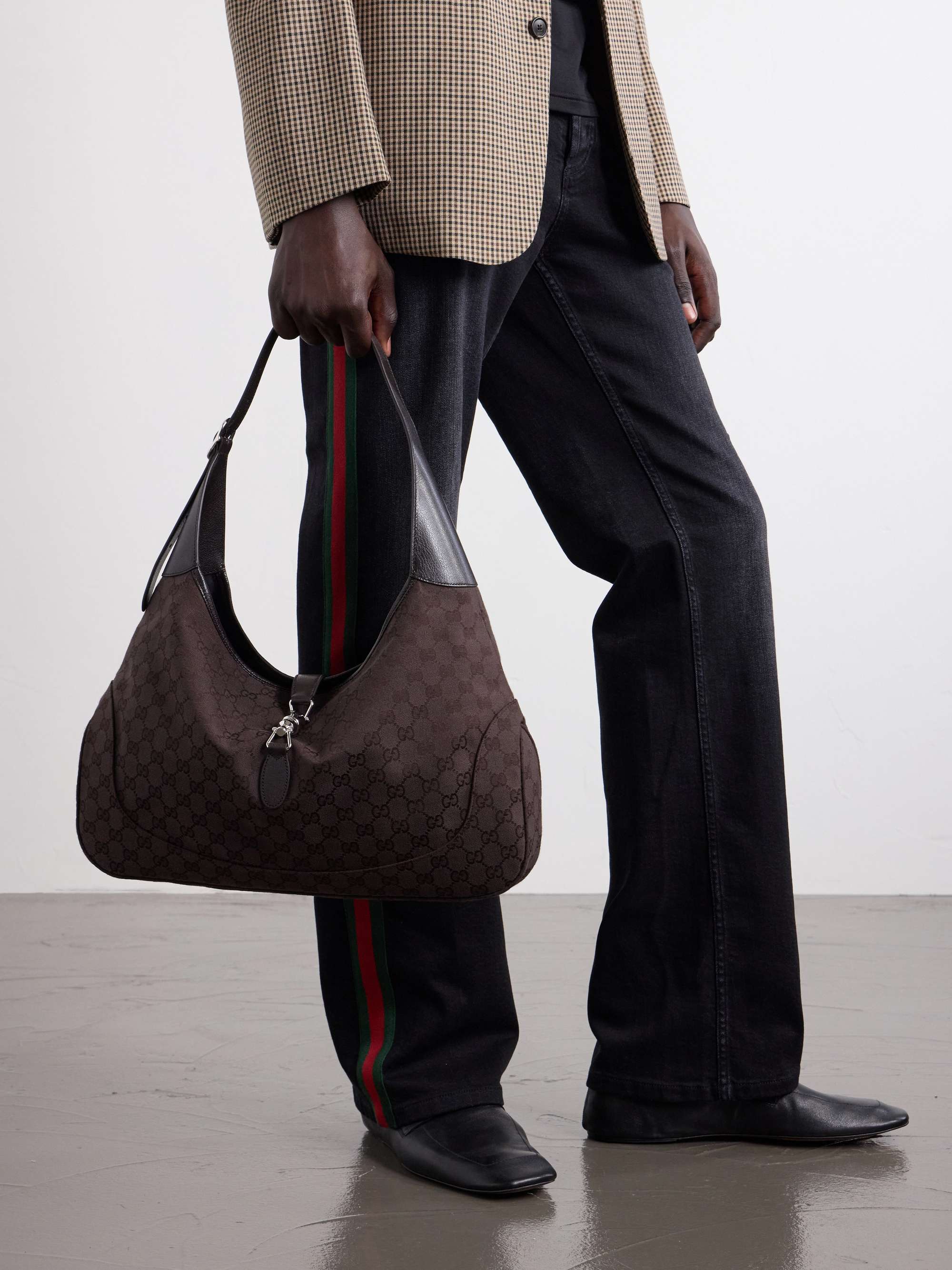 GUCCI Jackie 1961 Leather-Trimmed Canvas-Jacquard Tote Bag for Men