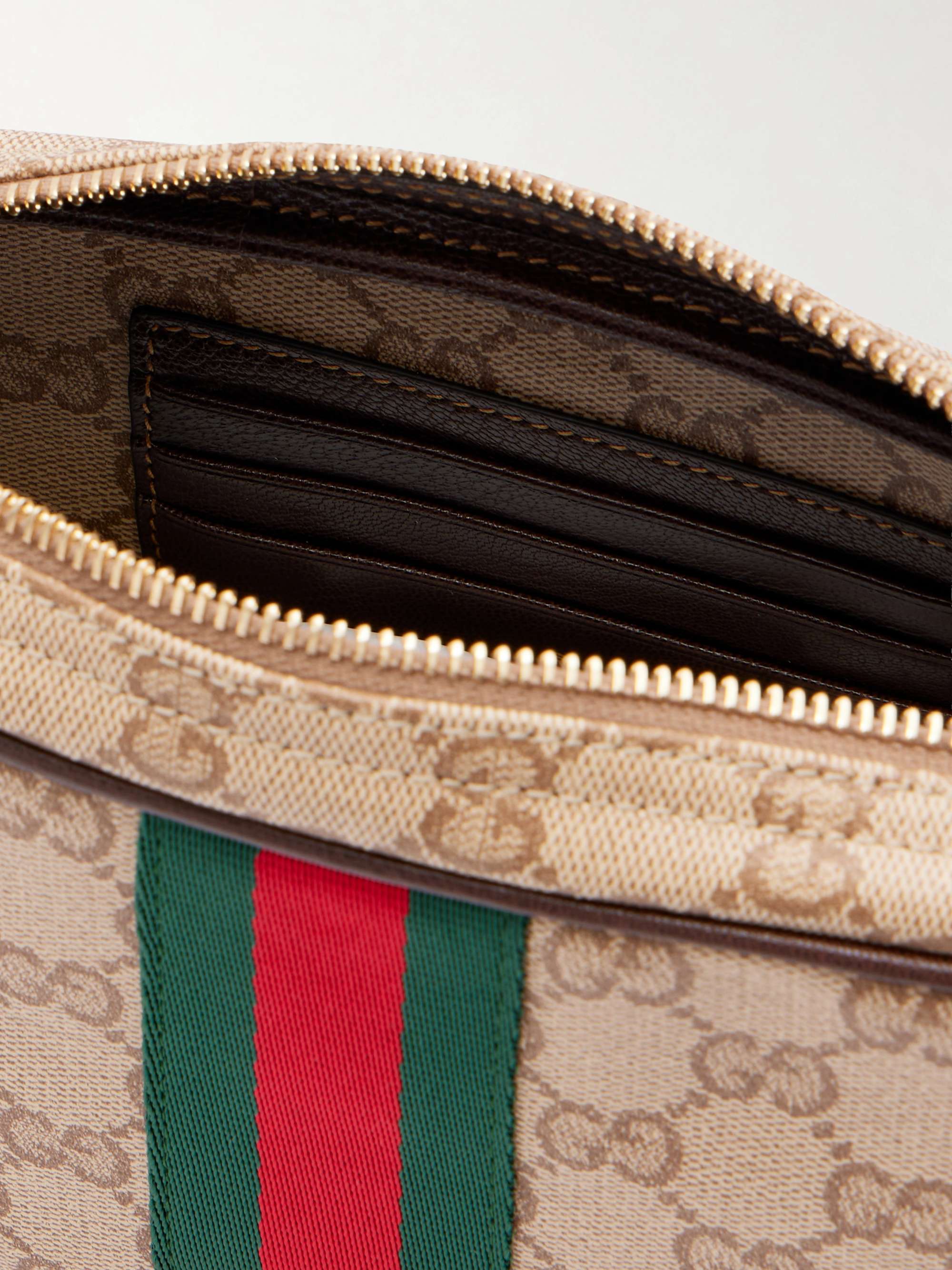GUCCI GG Monogrammed Leather-Trimmed Coated-Canvas Messenger Bag