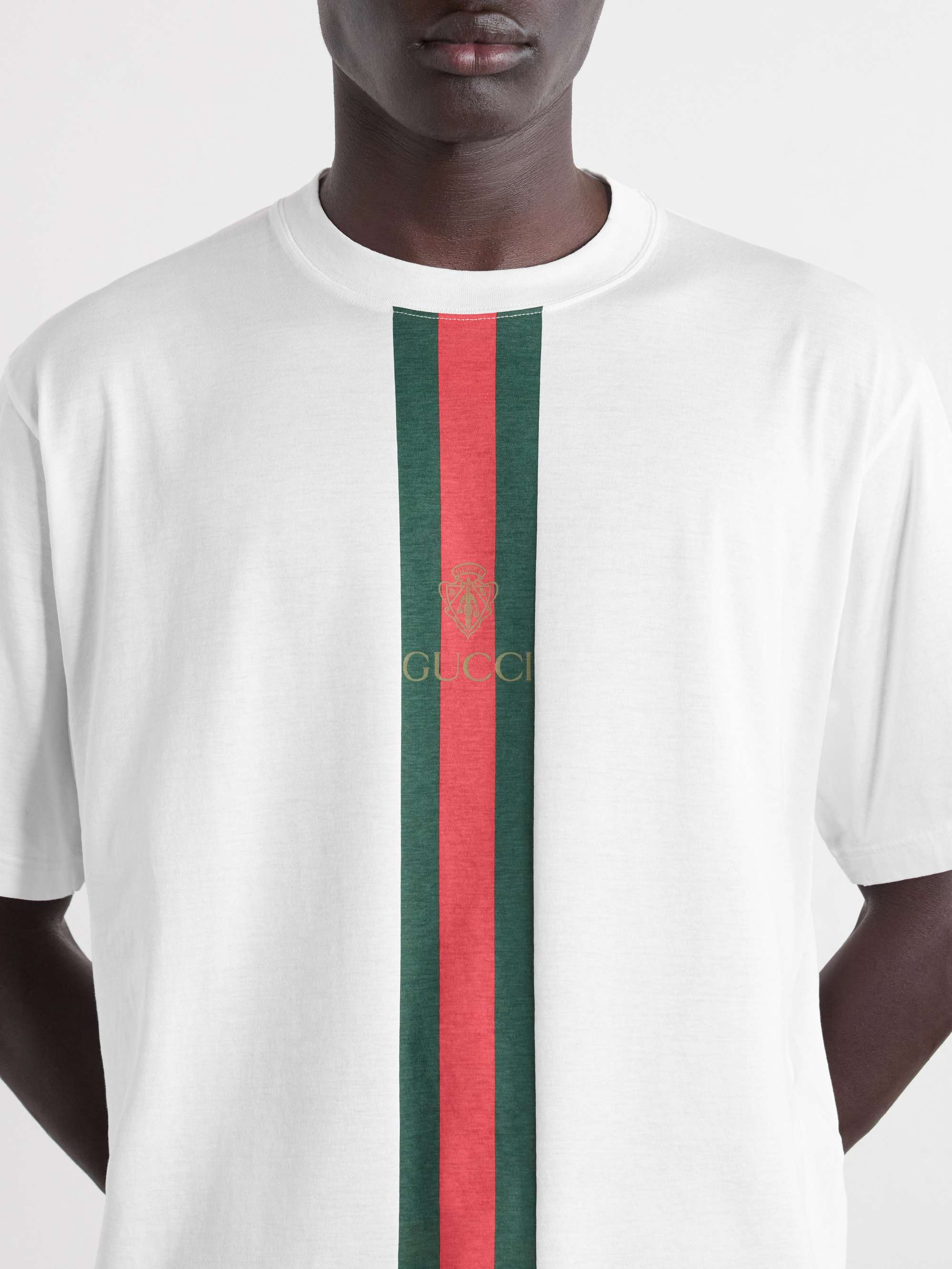 GUCCI Logo-Print Striped Cotton-Jersey T-Shirt for Men | MR PORTER