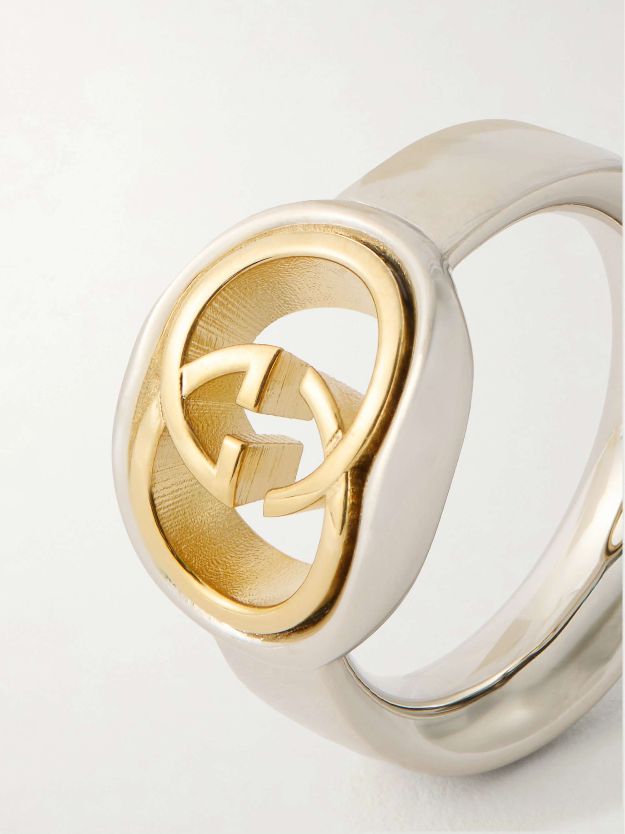 GUCCI Interlocking G Logo-Embossed Gold and Silver-Tone Ring for